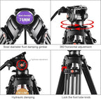 PULUZ 67"/170cm Video Tripod, Heavy Duty Aluminum Alloy Camera Tripod Stand with 360° Fluid Drag Head, QR Plate Compatible with Canon Nikon Sony and Other DSLR Camera Camcorder, Load Up to 22lb/10kg