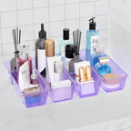 WOWBOX 9 Pack Clear Drawer Organizer Set, Acrylic Drawer Storage Trays, Storage Bins for Makeup, Cosmetics, Jewelries, Utensils, Gadgets, Office, Purple