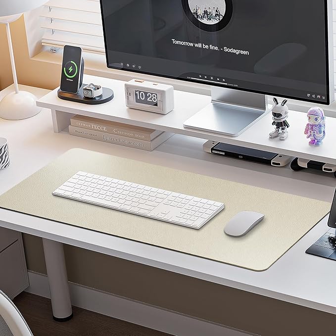 Boutilon Leather Desk Pad Protector,Non-Slip Mouse Pad,Laptop Desk Pad,Office Mouse Mat,Waterproof Leather Desk Blotter,Desk Writing Pad for Office and Home (S-Golden,24"x 14")