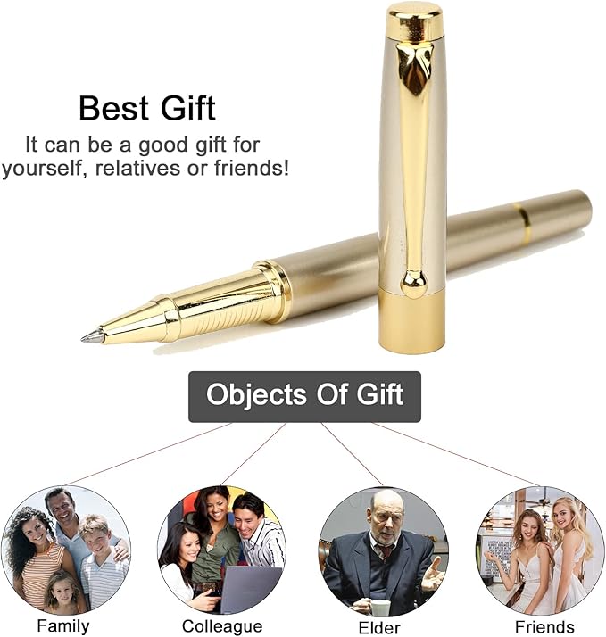 YIVONKA Ballpoint Pen Black Refill,Luxury Ballpoint Line width 0.5mm,Best Ball Pen Gift Set for Men & Women Professional Executive,Office,Nice BallPens Classy Gift Box (2 Gold)