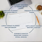 Merely Home | Meeting Notebook for Work | 8.25" x 11.75" | Project Planner | Simple Design | Multiple Layouts | Office and Business Planner (Black, Meeting Planner - Landscape)