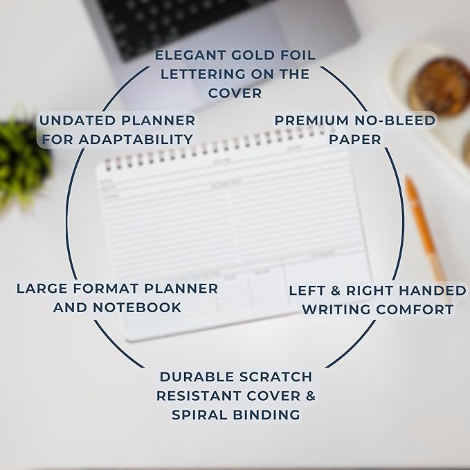 Merely Home | Meeting Notebook for Work | 8.25" x 11.75" | Project Planner | Simple Design | Multiple Layouts | Office and Business Planner (Black, Meeting Planner - Landscape)