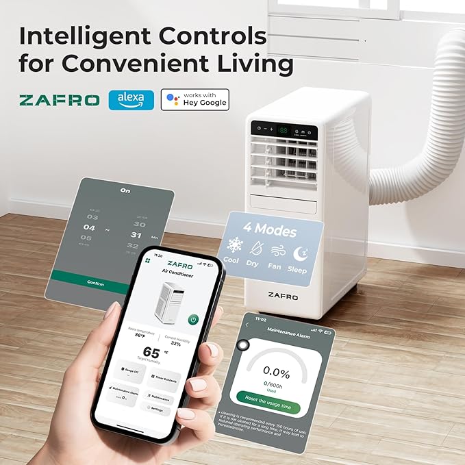 10,000 BTU Portable Air Conditioner, 3-IN-1 Smart AC Unit with Fan/Dehumidifier/Drainage-free Cooling, APP/Voice/Remote/Touch, 47 dB, Sleep Mode, Window Installation Kit, 24H Timer for Home/Office