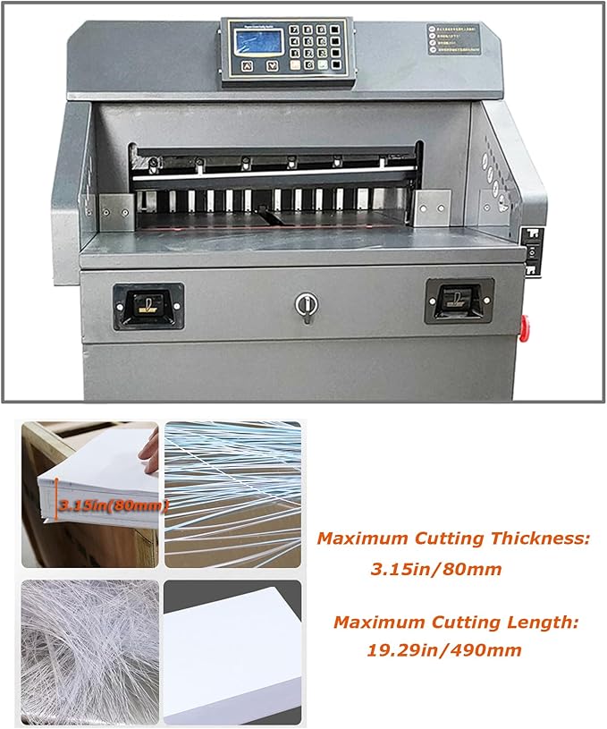 INTSUPERMAI Electric Paper Cutter Heavy Duty Paper Trimmers Guillotine Max. 490 mm /19.29 inch Cutting Length Digital Numerical Control Commercial Paper Stack Cutter Trimmer for Paper Cutting 110V