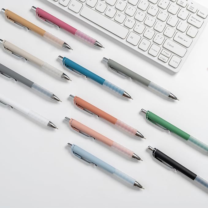 Linbsunne Ballpoint Pens Black Medium Point 1mm Pen with Super Soft Grip Ball Point Pen for Men Women Retractable Pens (silver-12 pcs)