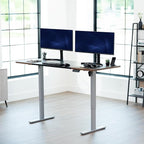 VIVO Electric 71 x 30 in Rustic Standing Desk, Memory Height Adjustment, 1B Series, Holds 220 lbs, Black and Vintage Brown Top, Gray Frame, DESK-KIT-1G7BN