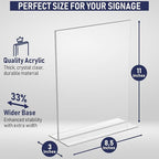 Acrylic Sign Holder 8.5 x 11, T-Shape Double-Sided Acrylic Table Stand with Wide Base, Plastic Tabletop Holder, Menu and Paper Display for Tables, Ideal for Offices, Restaurants, and Events (6 Pack)