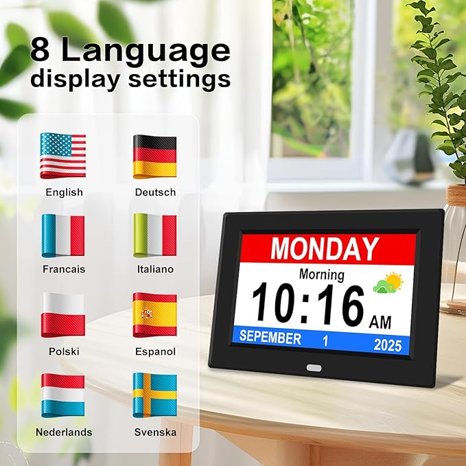 11'' Large Display Digital Alarm Clock for Seniors Date Day of Week Digital Calendar for Elderly Electric Digital Clocks 12 Alarms 4 Colors Desk Clocks Alzheimers Dementia Clock Auto DST/Dimmer