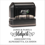 PrettySweetParty Self Inking Return Address Stamp - Custom 4 Line Personalized Address Stamp for Envelopes, Wedding Invitations, Business, Mailing Labels (Halpert Heart Tails)