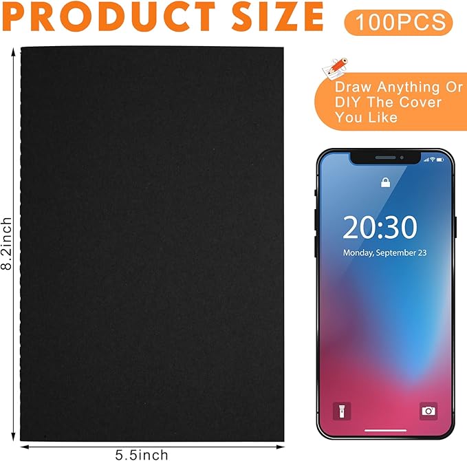 100 Pcs Kraft Notebook Journals 5.5 Inch x 8.3 Inch A5 Softcover Notebooks Bulk for Writing Sketch Office Notepad with 60 Pages 30 Sheets (Multicolor,Lined)(Black,Lined)
