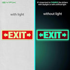 iSYFIX Exit Signs with Directional Right & Left Arrow - 6 Pack 12x4 Inch Glow in the Dark for Business, School, Office, Warehouse - Durable 40 Mil Polystyrene, UV Laminated, Waterproof, Scratch & Fade Resistant