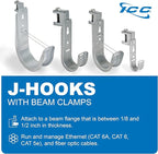 ICC Beam Clamp J Hook 1 5/16” Without Retainer Clip - Galvanized Steel Cable Management Hooks for Hanging Cable to Beams - Rust-Resistant, EIA and TIA Compliant - 1 5/16 Inch 25 Pack