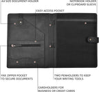 Leather Village Leather Portfolio Organizer - Professional Business Padfolio for Men & Women - Stylish Document Card Holder, Resume Folder, Folio for A4/Letter Size Writing Legal Pad, Black