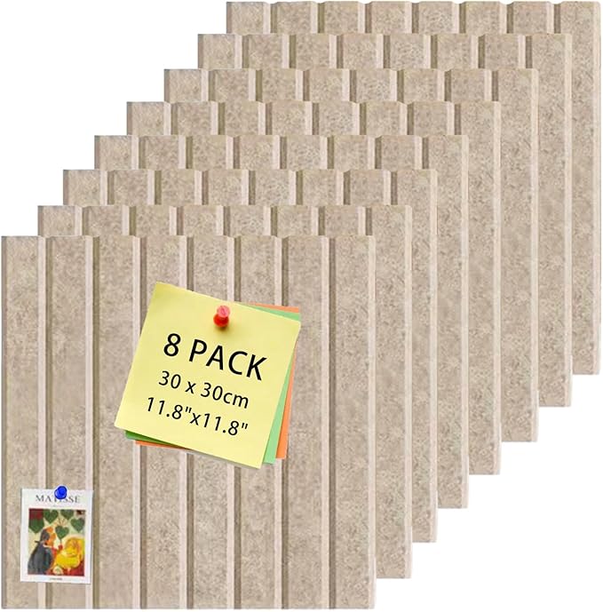 KEYIDE 8Pack Large Cork Boards for Walls, 12"x12" Felt Pin Board for Wall, Bulletin Board Tiles for Office Wall Decor (Beige)