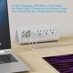 Nightstand Power Strip with USB C, Haiaoyyds Desk Edge Mount Power Hub with 3 Outlets, 4 Fast Charging USB Ports, and 6.56FT Flat Plug Extension Cord for Desk Home Office Accessories, White