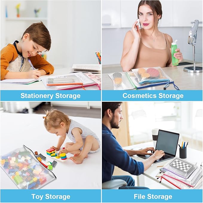 20pcs Mesh Zipper Pouch Bags,9 Sizes Plastic Zipper Bags for Organization,Reusable Zipper Pouches for Puzzle Board Game Storage,for Travel School Office Supplies.