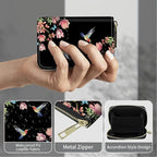 BWEGRHE Cute Credit Card Holder with Zipper, Hummingbird Floral Sakura RFID-Blocking Card Case Small Wallet for Women Men, Multi-slot Card Organizer Case Travel Accordion Wallet