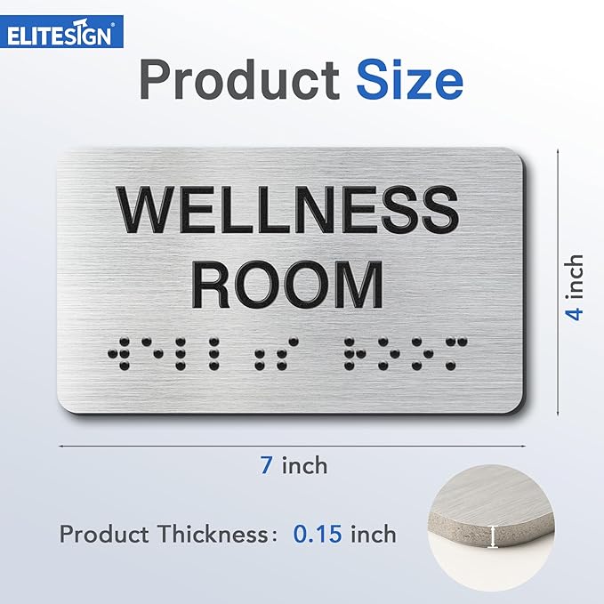 Mothers's Room Signs with Raised Text & Grade 2 Braille, Brushed Aluminum/Silver Finish Easy Install with Double-Sided Tape, ADA Compliant Mothers's Room Door Sign for Businesses & Offices
