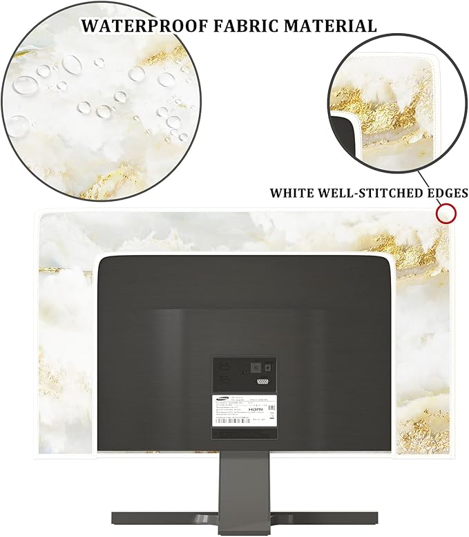 Baocicco White Gold Computer Monitor Cover with Abstract Texture Marble Design 26, 27, 28 Inch Panel Case Computer Monitor Covers Sleeve Compatible with PC Desktop and TV LCD/LED/HD Screen Cover