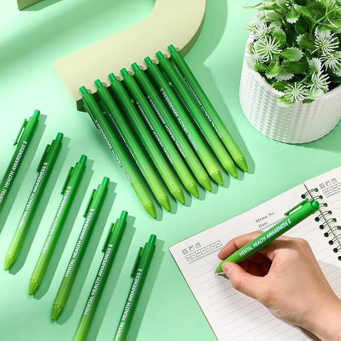 Jetec 100 Pcs Mental Health Awareness Ribbon Pens Bulk Black Ink Retractable Fine Tip Pens with Gradient Color Barrel Ballpoint Pens for Charity Volunteers Activity