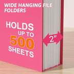 Nordun Extra Capacity Plastic Hanging File Folder Letter Size,12 Pack Reinforced Hang Folders with Heavy Duty 2 Inch Expansion,Pink Hanging File Folder Designed for Bulky Files