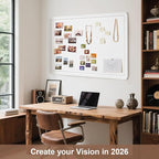 Large Vision Board 48x36, Thicken Felt Pin Board for Home Office Studio and Creative Planning with 20 Pushpins and 20 Postcards, White