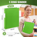 Henoyso 16 Pcs 3 Ring Binder 0.5 Inch Round Fits Letter Size 8.5'' x 11'' Paper Plastic Flexible Binder Bulk Holds 140 Sheets with 1 Pockets Versatile Organizer for Home Office School (Tender Green)