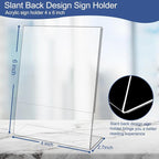 Wbtran Slanted Back Acrylic Sign Holder 4 x 6, Clear Tabletop Stands for Display, Plastic Paper Sign Holders for Office, Home, Restaurant (6 Pack)