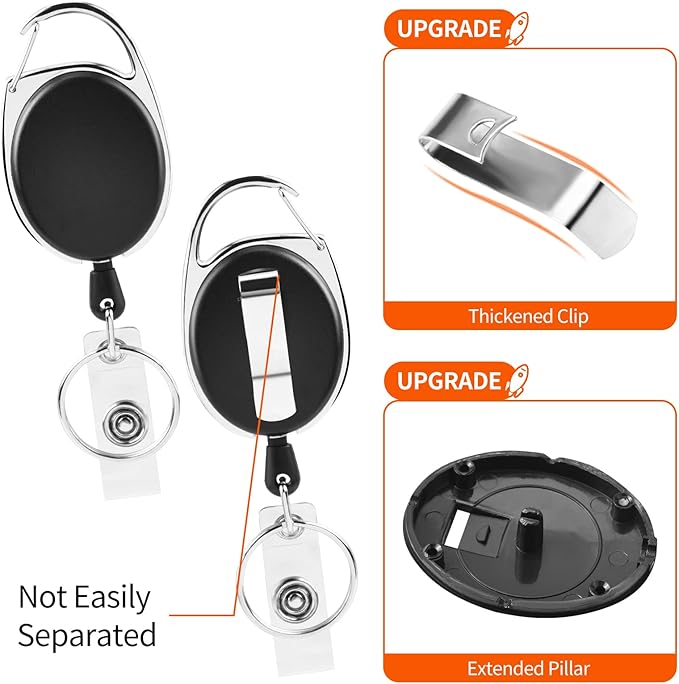 10 Pack ID Badge Holder, Badge Holder Retractable Clip with Carabiner Reel Clip and Key Ring for Men and Women