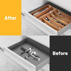 Oridom Kitchen Acacia Silverware Organizer - Extra Deep Grooved Drawer Divider, 7 Slot Utensil Organizer
