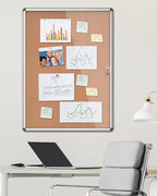 Mifuro 38"x28" Enclosed Bulletin Board, Lockable Weather-Resistant Aluminum Cork Noticeboard for School & Office, Silver Frame w/Cork