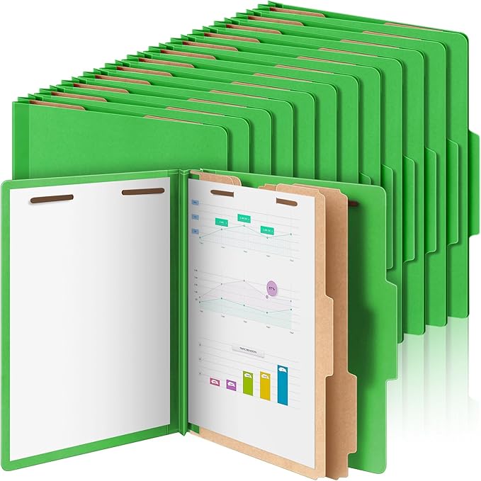 Skyygemm 36 Pcs Classification Folders Letter Size, 2 Divider Pressboard File Folders with 3. 5 Inch Expansion, 2 Prongs Fastener, Heavy Duty Office File Organizers for Teachers, Medical (Green)