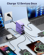 SAIPKYGS USB Charging Station (600W),12-Port USB C Charger Block with Dual 100W PD USB-C Fast Charging Station Hub for MacBook Pro/Air/All iPad Phone 17/16 15/14/13/Pro Max/Samsung Galaxy Note(Purple)