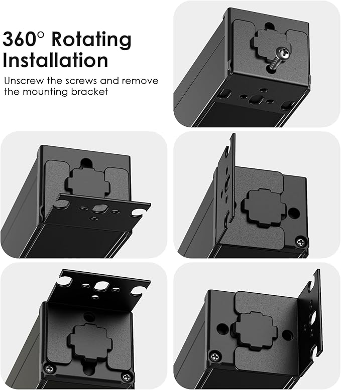 JUNNUJ 20 Amp Power Strip Heavy Duty 2 Pack, 4800J Surge Protector Metal Power Bar Multi Angle Mount, 20A Garage 8 Outlet Shop 6-20R T-Slot, 5-15P Adapter 12 Gauge Extension Cord 10ft for Appliance