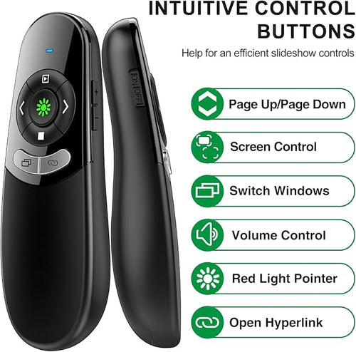 2 in 1 USB Type C Presentation Clicker with Green Laser Pointer, Wireless Presenter for PowerPoint Presentation PPT Clicker, 2.4GHz Presenter Remote Slide Advancer for MacBook/Computer