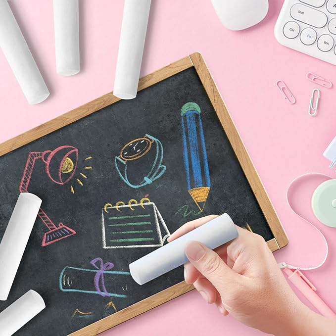 50 Pack White Chalk, Washable Sidewalk Chalks for Kids Non-Toxic Jumbo Chalk for Outdoor Art Play, Colored Chalk for Painting on Chalkboard, Blackboard and Playground(White)