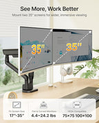 monTEK Dual Monitor Arm, Mechanical Spring Monitor Arm for 17-35" Screens, Adjustable Monitor Desk Mount Each Holds up to 24.2 lbs with C Clamp/Grommet Desk Mount, VESA 75/100mm, MA1011BK-D
