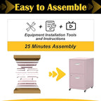 SteeLoong 2 Drawer File Cabinet with Lock，Pink Rolling File Cabinet for Home Office, Metal Small Mobile Filing Cabinets on Wheels for Hanging Letter