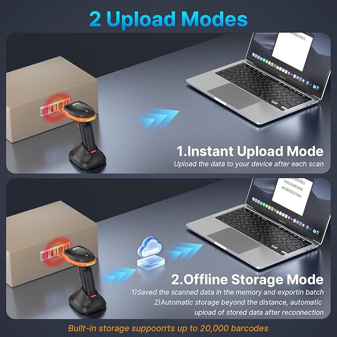 AGPTEK Bluetooth & 2.4GHz Wireless Barcode Scanner with Patented Color Light Technology for Color Barcodes, 2D/1D QR Code Reader, Customizable Settings & Wireless Charging Cradle