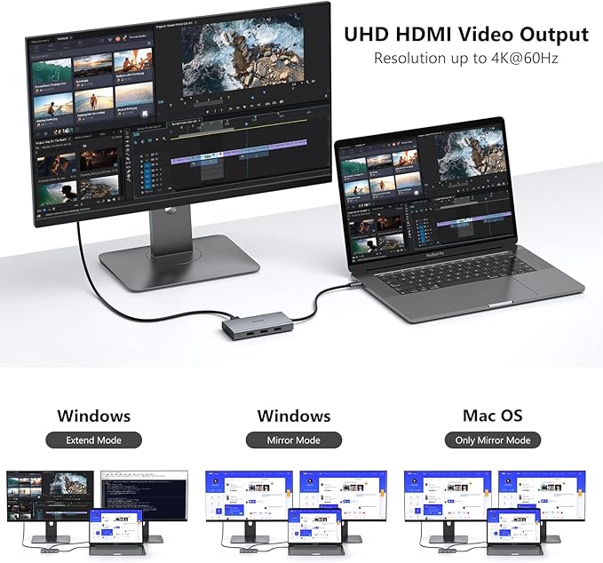 ABIWAZY USB C Docking Station Dual Monitor Adapter for Dell HP Laptop Docking Station 3 Monitors Quadruple Display USBC Hub Dongle to 4K HDMI,DP,VGA,3 USB2.0,100W PD, USB-C Dock for Lenovo,Surface