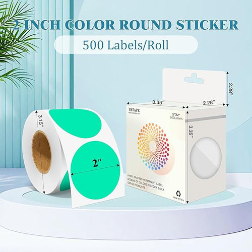 2 Inch Round Color Coding Labels (500 Count) - Aqua Dot Stickers Circle Labels with Dispenser Box for Warehouse, Filing, Industrial, Office Organization