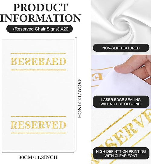 20 Pcs Reserved Chair Signs Cloth Church Placeholder Reserved Pew Signs Chair Reserved Seat Coverswith Printed Words For Weddings, Churches, Eceptions, Cinema,Celebrations, Parties and Events (White)