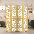 VINGLI 70'' H Room Divider, Non-Woven Fabric Privacy Screen, Indoor Partition Wall Dividers, Freestanding Hinged Space Separator with Modern Unique Pattern (Gold, 4 Panel)