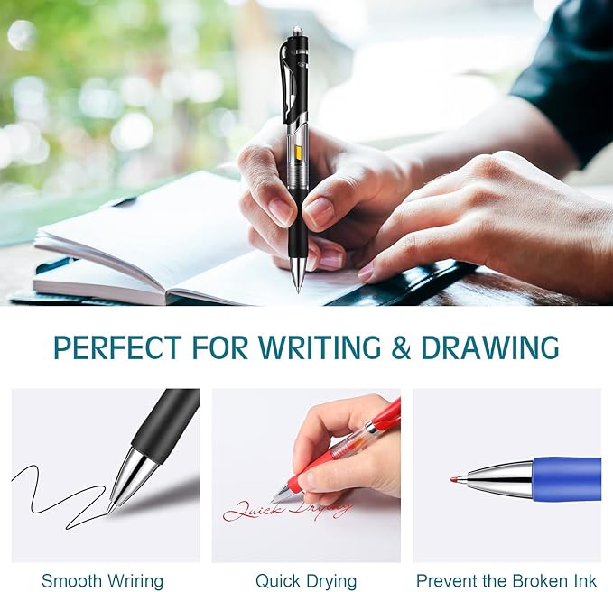 Spakon 200 Pieces Gel Pens Bulk Retractable Ink Ballpoint Pen Bulk Rolling Ball Medium Point 0.5mm Ballpoints with Soft Grip for Journal Writing Office Home(Blue, Red, Black)