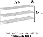 Regal Altair 18" Deep x 72" Wide x 34" Height Wire Shelving Kit | 3-Tier | NSF Commercial Storage Rack Unit