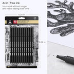 ARTEZA Black Inkonic Fineliners Pens, Set of 12, 0.4 mm Fine Tip Markers, Water-Based Art Pens for Drawing, Sketching, Journaling, Calligraphy