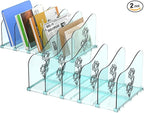 COWVTUJ Adjustable Rose File Organizer for Desk, Vertical File Folder Holders for Magazines, Upright Desktop Binder Organizer, Clear Paper Bookshelf Divider File Sorter for School Office Supplies