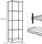 M MZG 5 Tiers Shelf Metal Storage Shelves Wire Rack Closet Organizers with Wheel for Garage Kitchen Bathroom Laundry Black 11.8" D x 17.7" W x 55" H