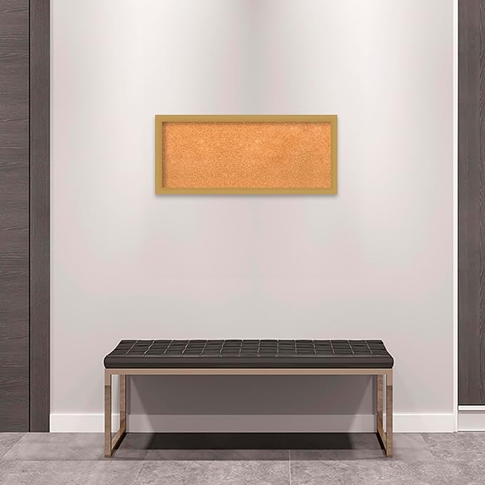 Amanti Art Natural Cork Board for Wall, 14x32 Vision Board with Gold Frame, Medium Corkboard Office Decor for Home Organization, Casual Corkboard Pinboard to display items for home organization