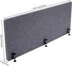 Clamp-on 60" x 24" Desk Divider Privacy Panel for Office Privacy Sound Absorbing Screen Acoustic Partition Divider Stand Up Desktop Divider Portable Cubicle Panel, Grey